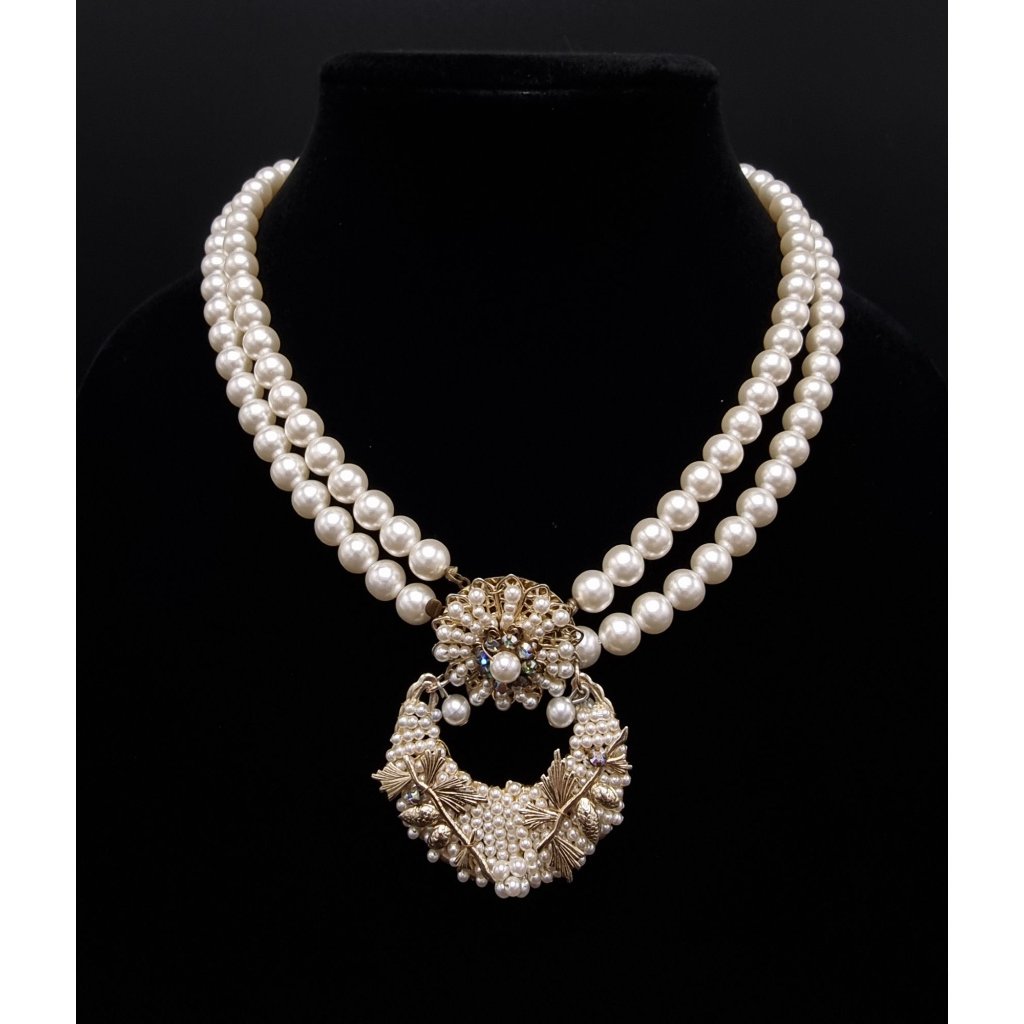 Vintage 1960s-80s Japan Signed Triple-Strand Faux Pearl Necklace
